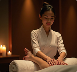 Terapis melakukan foot massage